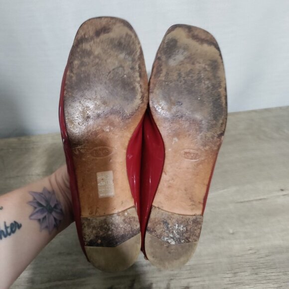 Tod's Red Patent Leather Slip On Loafers Size 7.5 - Picture 7 of 12
